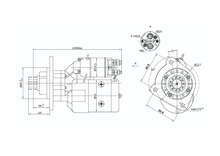 DÉMARREUR AVEC RÉDUCTEUR TYPE MAGNETON C-330 C-360 ZETOR ELMOT 9142722EL