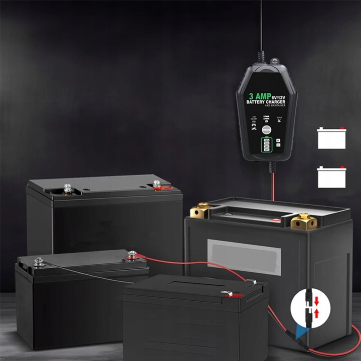 CHARGEUR BATTERIE 6V 12V INTELLIGENTE 3A AVEC TRYBEM RÉPARATION AGM GEL