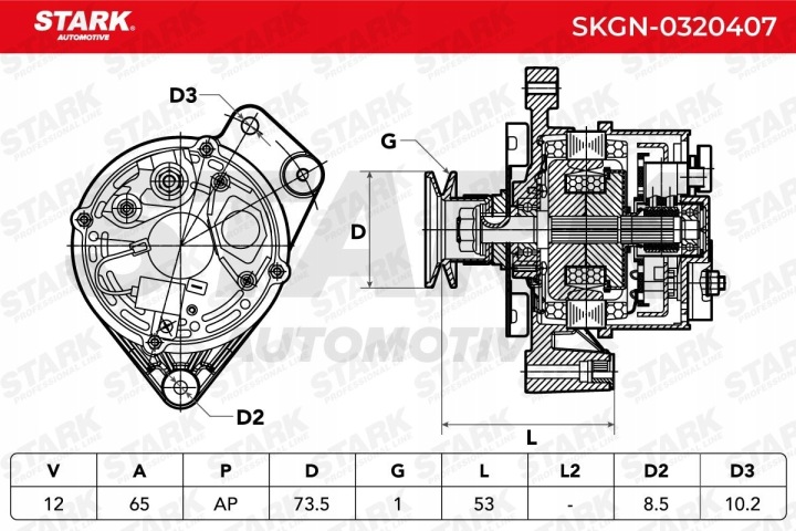 STARK SKGN-0320407 ALTERNATEUR GÉNÉRATEUR 65A 12V VERS VW GOLF II (19E, 1G1)