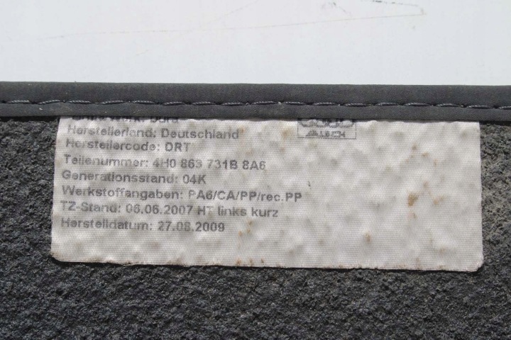 AUDI A8 TAPIS DE SOL REVÊTEMENTS ESSUIE-GLACES 4H1863691C PLANCHERS 4H 4H1863691C 4H