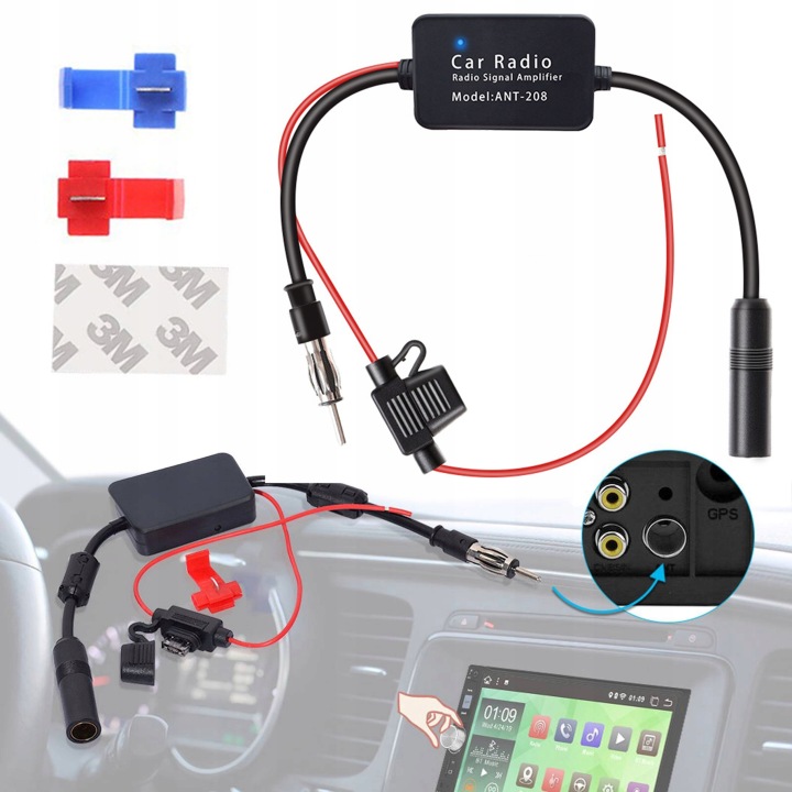 AMPLIFICATEUR SYGNALU ANTENNES AUTOMOBILE FM/AM ANT-208 25DB 12V RADIO AUTO