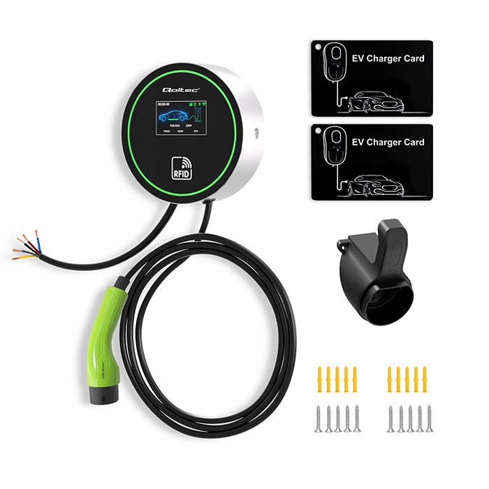 STACJA LADOWANIA EV QOLTEC 22 KW 3-FAZ TYPE 2 WI-FI LCD RFID 5M WALLBOX APP