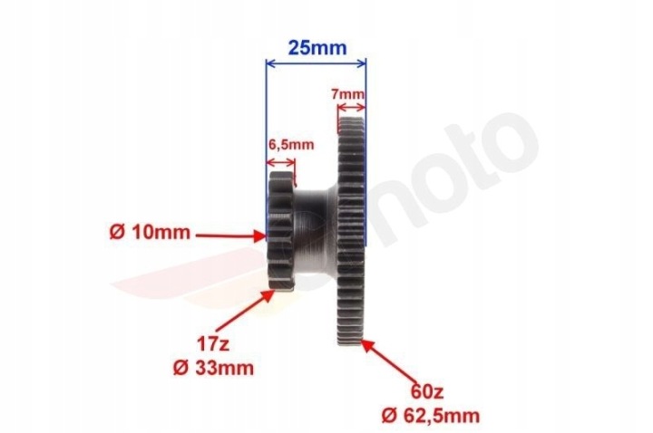KOLO INTERMÉDIAIRE DÉMARREUR ATV QUAD 200 250 BASHAN 17/60 DENTS