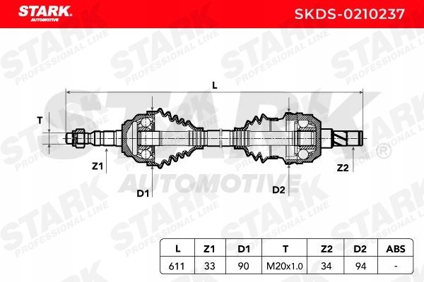 STARK SKDS-0210237 ARBRE DE TRANSMISSION AVANT GAUCHE VERS OPEL ASTRA G CC (T98)