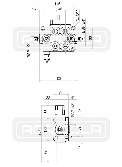 DISTRIBUTEUR HYDRAULIQUE 2 SEK Q75 90L SECTION PLYWAJACA SUR CÂBLES GALTECH