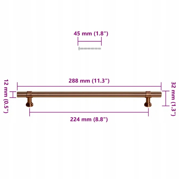 VIDAXL POIGNÉES VERS SZAFEK, 5 PCS MARRON 480 MM ACIER INOXYDABLE