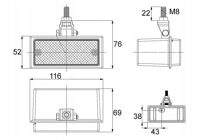 FARO RETROVISOR ZAROWKOWA PARA REMOLQUE REMOLQUE AFUSTE MICROBÚS HOR-11 LC012 