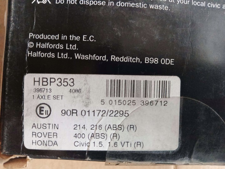 ZAPATAS DE FRENADO HALFORDS HBP353 (GDB499) AUSTIN 216 ROVER 400 HONDA CIVIC 