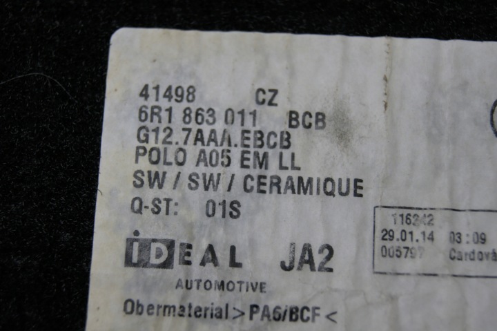 POLO V 6C 5PORTES TAPIS TAPIS DE SOL VELOURS