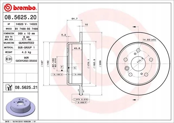 BREMBO 08.5625.21 DISCO DE FRENADO PARTE TRASERA 