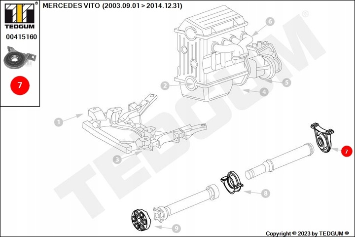 SUJECIÓN DE EJE DB VIANO/VITO 03- PARTE TRASERA CON COJINETE 00415160 TED-GUM 