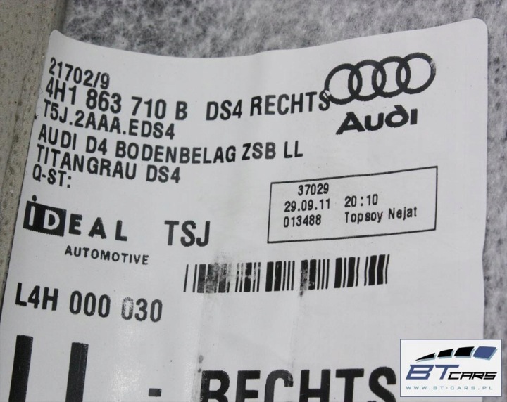 AUDI A8 TAPIS REVÊTEMENT PLANCHERS GARNITURE 4H1863709B 4H1863710B 4H0863021D