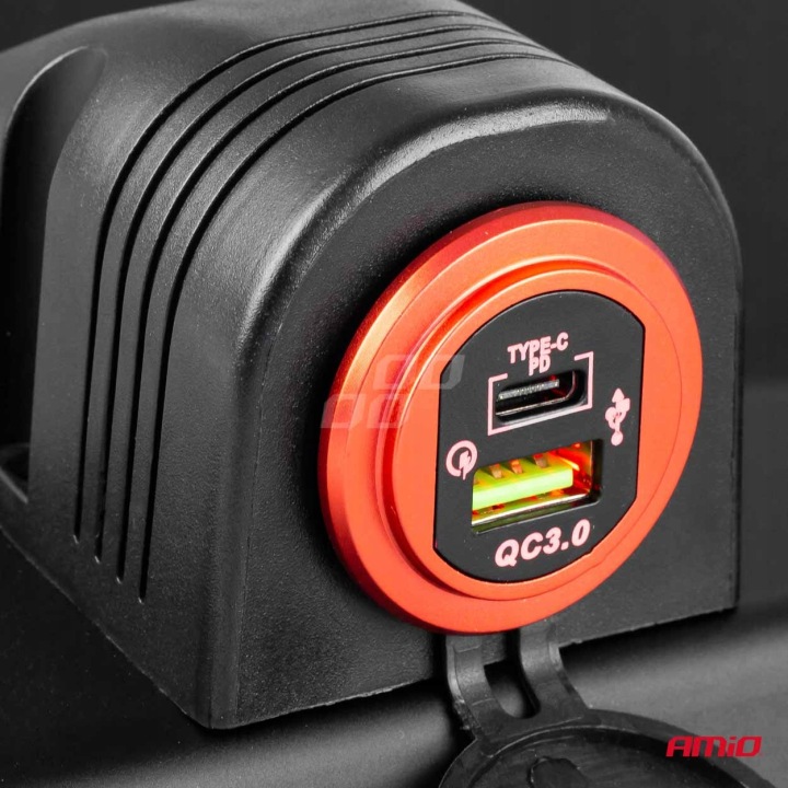 HYDROFUGE CHARGEUR AVEC GNIAZDAMI USB USB-C 12V 24V MOD-09 AMIO 02859