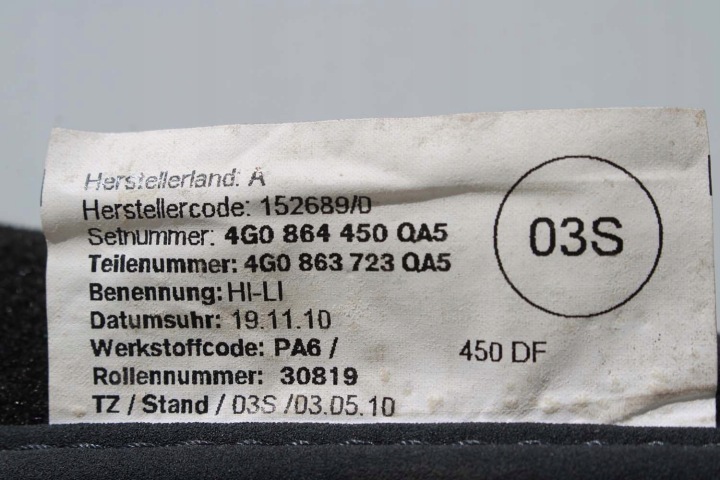 AUDI A6 A7 TAPIS DE SOL PLANCHERS 4G1863691 4G0864450 ESSUIE-GLACES 4G0864450 4G1 8