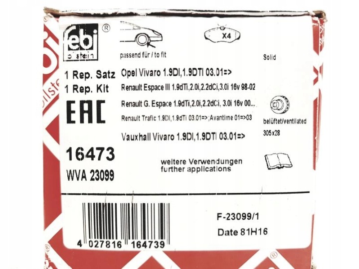 FEBI BILSTEIN KLOCEK DE FREIN JEU FE16473