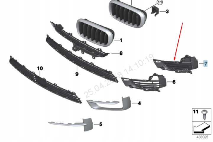 BMW X5 F15 AVANT PARE-CHOCS DROIT GRILLE 51117307994 7307994 2015 ORIGINAL