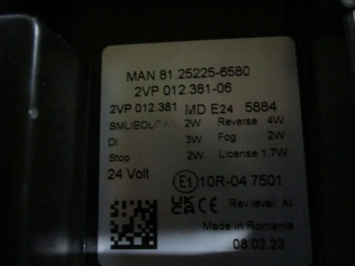 PHARE ARRIÈRE DROITE GAUCHE MAN TGM TGX TGL 2VP012381