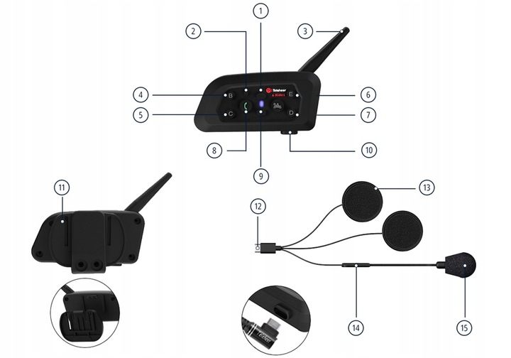 2 PIEZAS MOTOCICLETA KROTKOFALOWKI BLUETOOTH 1500M 