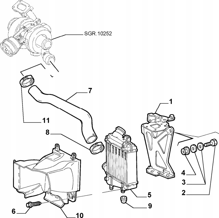ALFA ROMEO 147 1.9JTD 00- CONDUIT D'AIR GUIDE D'AIR ÉCHANGEUR D'AIR DE SURALIMENTATION 46764379