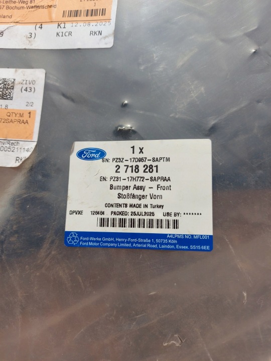 PARE-CHOCS AVANT FORD E-TRANSIT CUSTOM 2023+ AVANT NEUF ORIGINAL 2718281