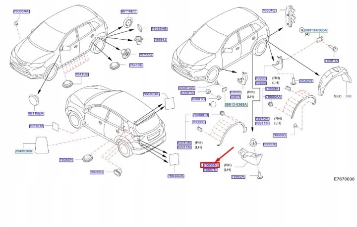 NISSAN OE QASHQAI J11 MK2 ARRIÈRE DROIT AILE 768564EA0A ORIGINAL