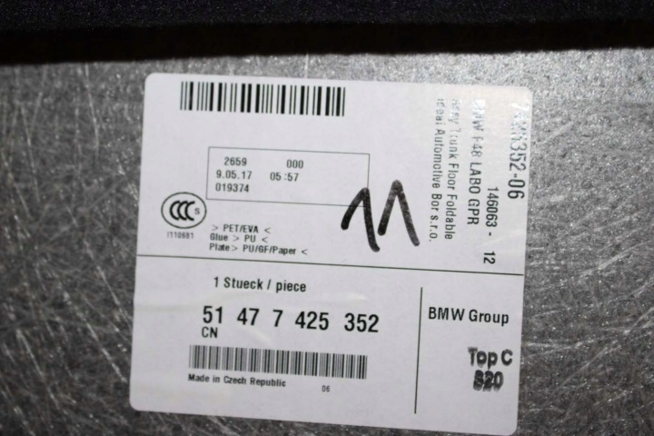 BMW X1 F48 REVÊTEMENT TAPIS COUVERCLES DE COFFRE 7425352 51 47 7425352 NOIRE 51477425