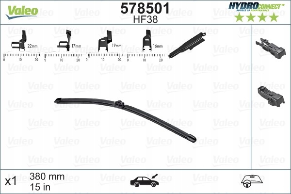 LIMPIAPARABRISAS ESCOBILLAS 380MM HF38 HYDROCONNECT PARTE DELANTERA VAL578501 