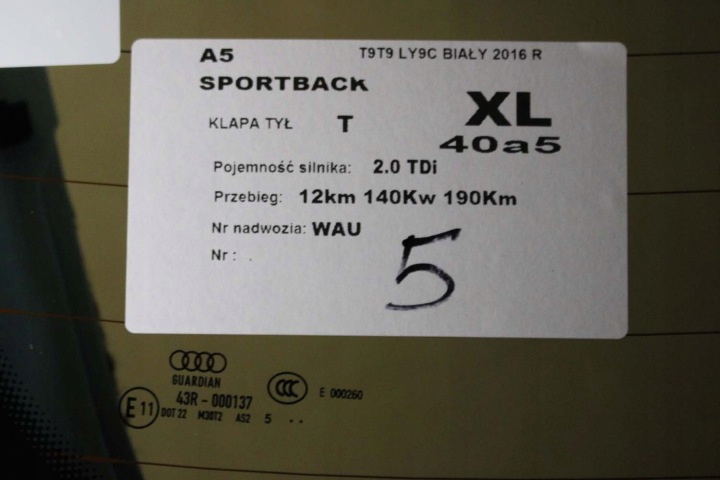 AUDI A5 SPORTBACK ARRIÈRE PARE-CHOCS ARRIÈRE COUVERCLES DE COFFRE COUVERCLES DE COFFRE 8T T9T9 LY9C S-LINE 8