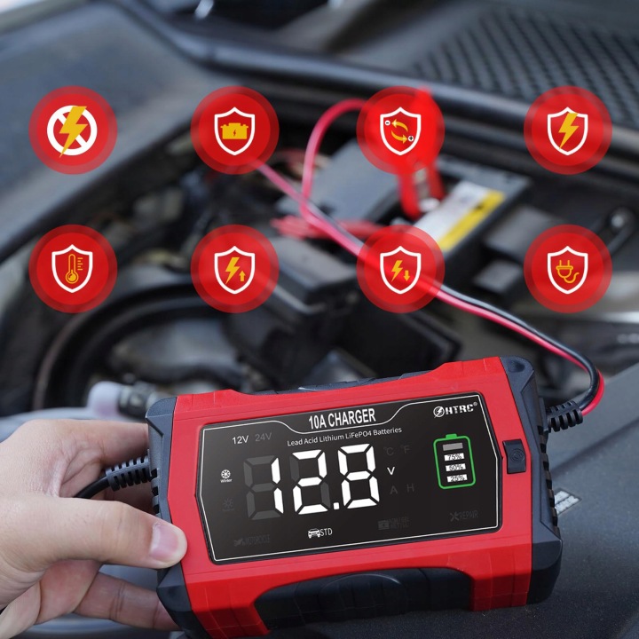 10A INTELLIGENT CHARGEUR CHARGEUR AUTO BATTERIE LIFEPO4 LCD 24V 12V