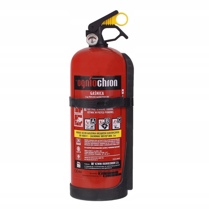 EXTINGUIDOR DE POLVO DE AUTOMÓVIL 2KG ABC MANOMETR PERCHERO OGNIOCHRON 2024 