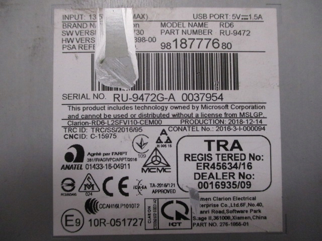 PEUGEOT 308 RADIO 9818777680
