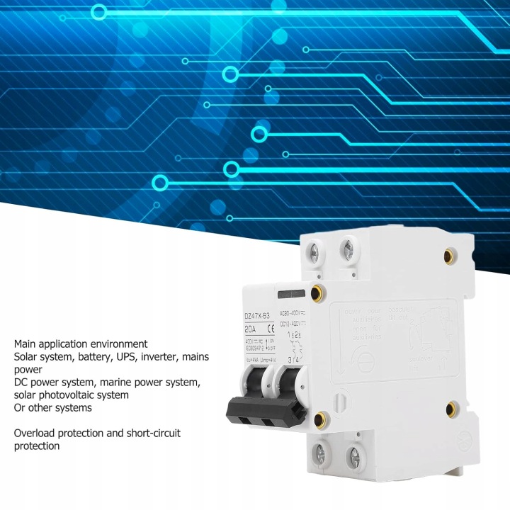 MINIATUROWY INTERRUPTEUR OBWODU AC DC 400V 20A 2P SUR SZYNE DIN