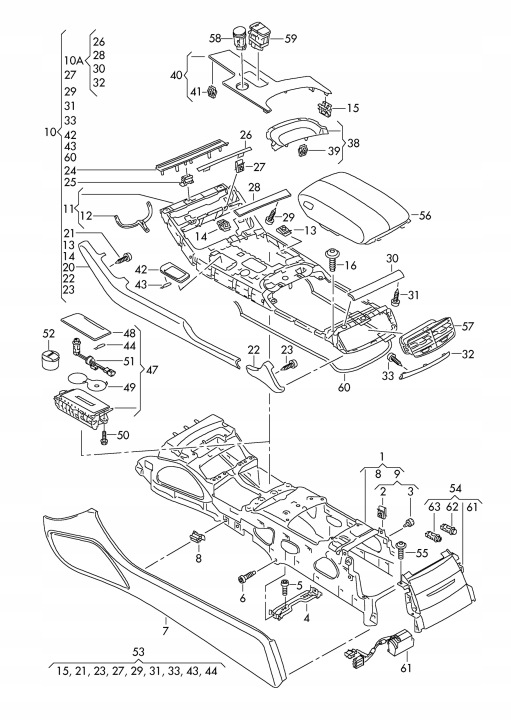 4H2857130A V58 INSERT CENTRE CONSOLE AUDI A8 D4 4H