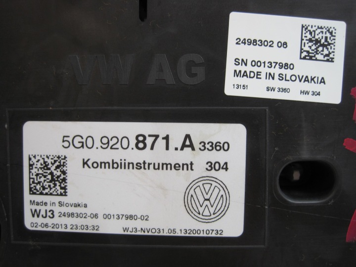 COMPTEUR TABLEAU DE BORD VW VOLKSWAGEN GOLF VII 7 5G0 5G0920871A