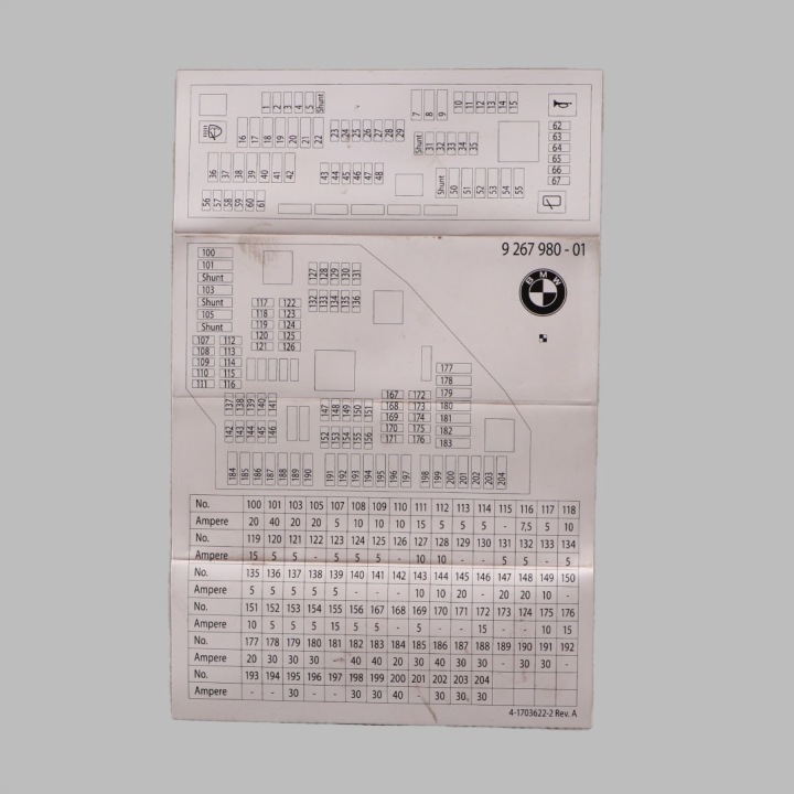 BMW F10 GRUPOWANIE CARTE DIAGRAM BOÎTE FUSIBLES 9267980