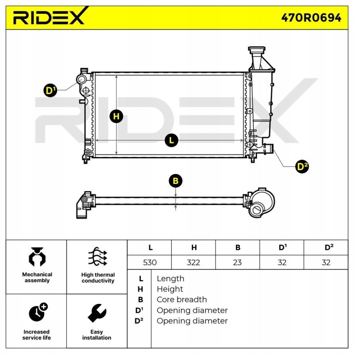 RIDEX 470R0694 RADIATEUR SYSTÈME REFROIDISSEMENT MOTEUR