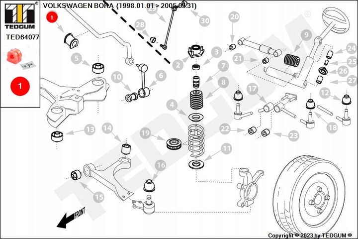 POLIURETANOWA TULEJA, ESTABILIZADOR PRZOD, WEWNATRZ, AUDI A3, TT SEAT LEON, 