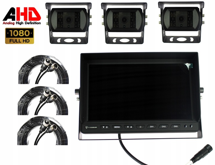 JUEGO MONITOR 10'' + 3X CÁMARA RETROVISOR HD 12V 24V 