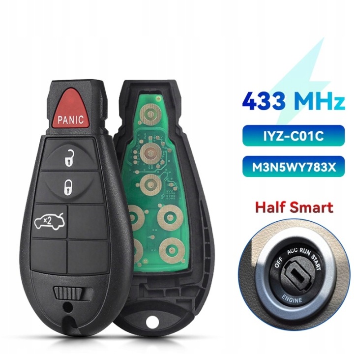 POUR DODGE CALIBER JOURNEY M3N5WY783X IYZ-C01C 433MHZ TÉLÉCOMMANDE CLÉ 2008-2010
