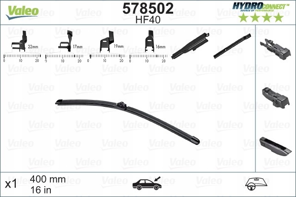 LIMPIAPARABRISAS ESCOBILLAS 400MM HF40 HYDROCONNECT PARTE DELANTERA VAL578502 