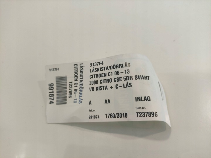 PEUGEOT 107 SERRURE DE PORTE GAUCHE ARRIÈRE 9137F4