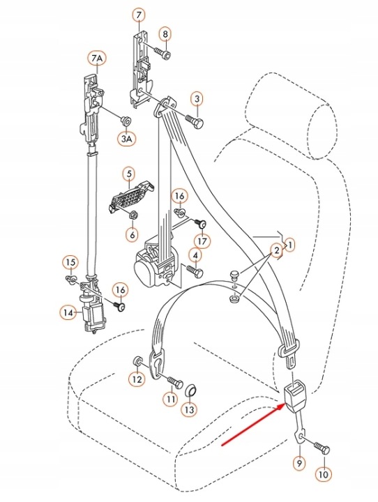 AUDI A4 B7 AGRAFE COURROIES SÉCURITÉ AVANT LATÉRALE 8E0857755G01C