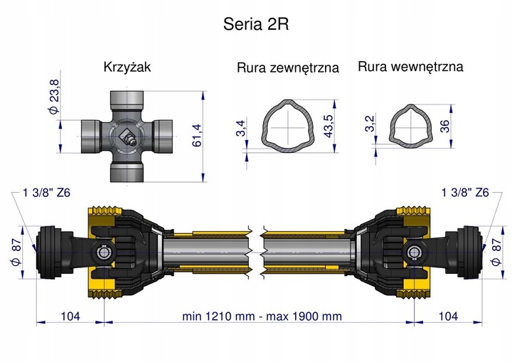 EJE PRZEGUBOWO-TELESKOPOWY 1210-1900MM 270NM 40280 CE 2020 WARYNSKI 