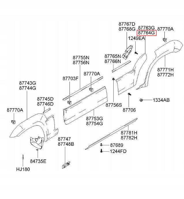MOULURE PORTES DROIT ARRIÈRE HYUNDAI TERRACAN 2001- OE 87764 H1040