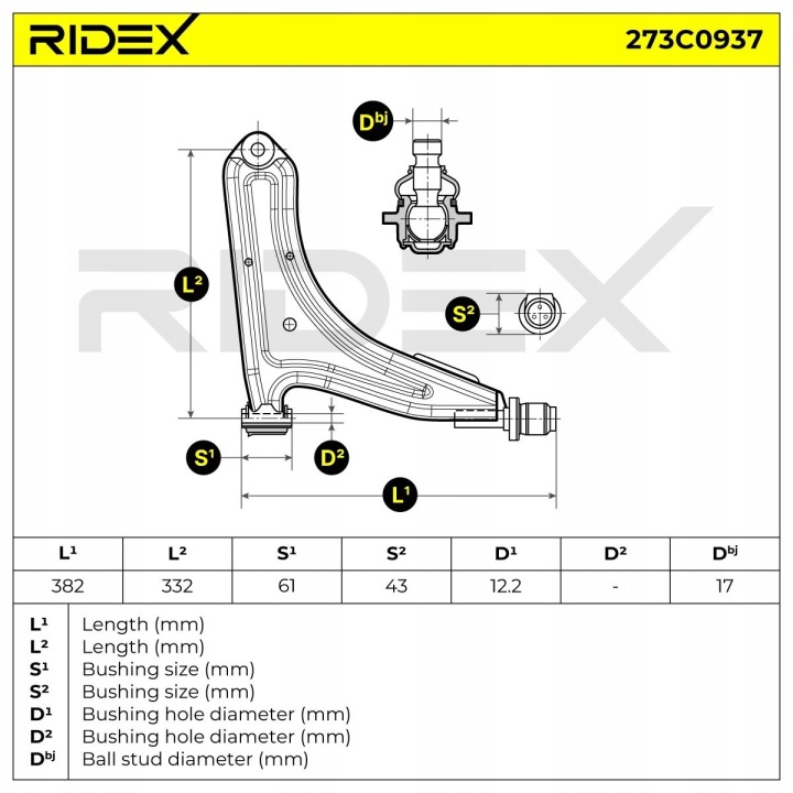 RIDEX 273C0937 BRAS DE SUSPENSION SUSPENSION ROUES