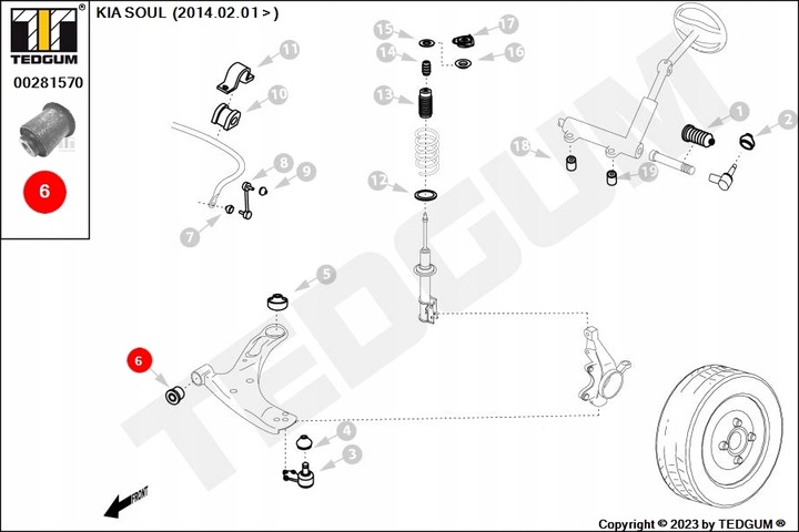 BLOQUE SILENCIOSO WAH. PARTE DELANTERA PARTE INFERIOR PARTE TRASERA HYUNDAI TUCSON 04- 00281570 TEDGUM 