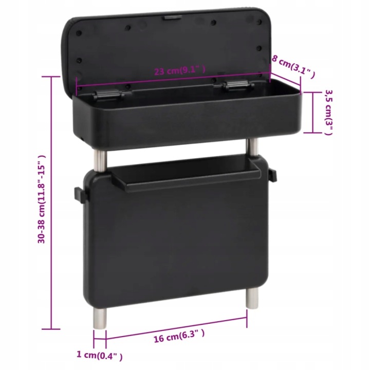 VIDAXL UNIVERSEL ACCOUDOIR AUTOMOBILE NOIR 23X8X(30-38) CM