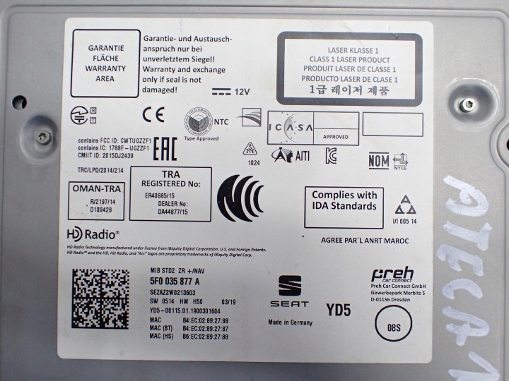 NAVIGATION NAVI RADIO MONITEUR 575919606 5F0035877A SEAT ATECA 19R