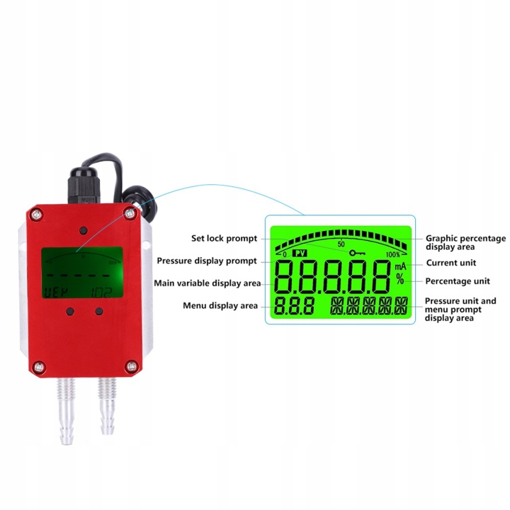 NUMÉRIQUE CONVERTISSEUR PRESSION AIR AVEC ÉCRAN LCD, CAPTEUR PRESSION 24V 4-20MA