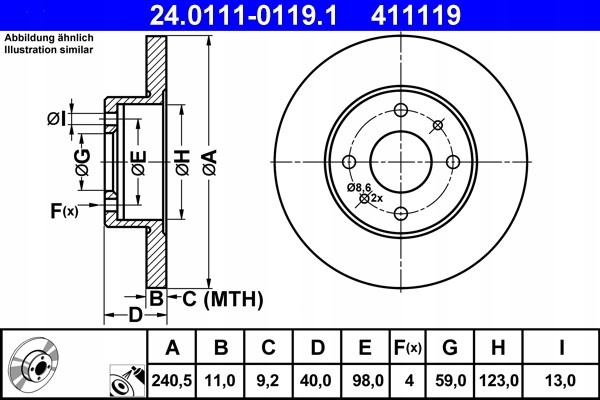 2X DISCO DE FRENADO FIAT PARTE DELANTERA 500/PANDA 07- 24.0111-0119.1 